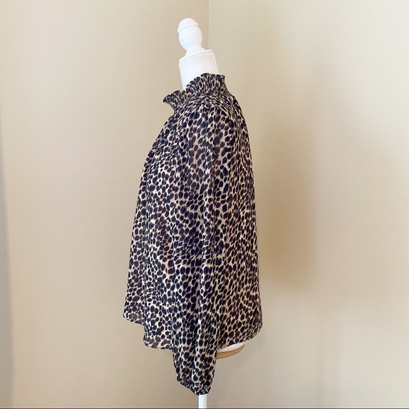 J. Crew Factory Leopard Smocked Neck Long Sleeve Top - Medium - Picture 3 of 15